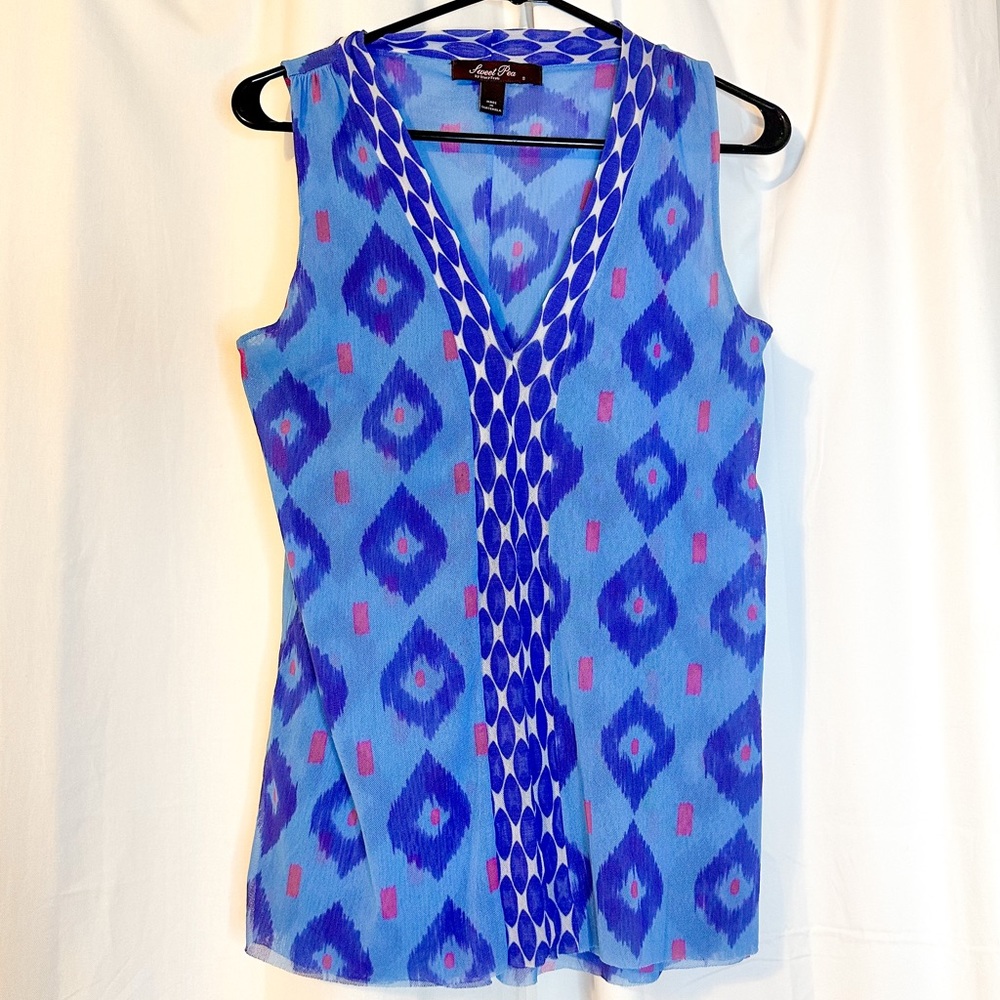 Geometric Pattern Gauzy Tank Top